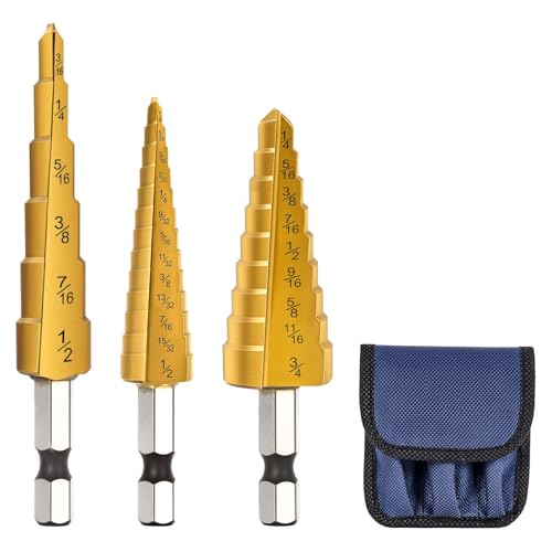 3PCS Titanium Step Drill Bit - 4241 HSS Step Bit with Two Straight Flutes - color: 3Pcs Straight