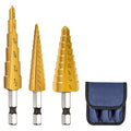 3PCS Titanium Step Drill Bit - 4241 HSS Step Bit with Two Straight Flutes - color: 3Pcs Straight