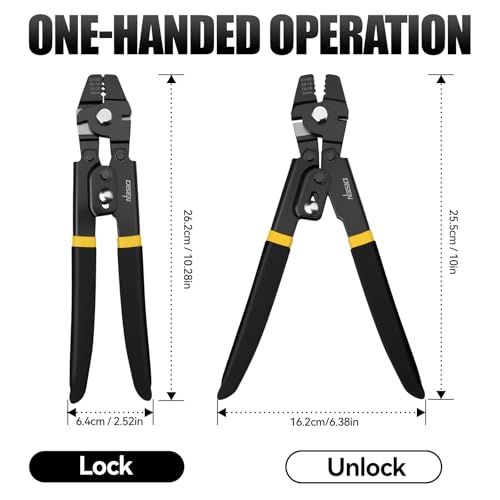 DISEN Wire Rope Crimping Tool, Fishing Crimps, Swaging Tool for Wire Rope, Wire Crimper for Aluminum Oval Sleeves from 3/32 inch to 1/64 inch, Chrome Vanadium Steel, Phosphated Black