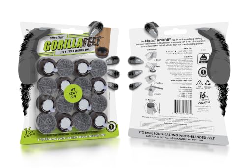 GorillaFelt Chair Leg Floor Protectors/Felt Chair Glides (Set of 16) Tap-On Felt Furniture Pads Guaranteed to Stay On, 1 Inch Round Chair Sliders (Pack of 4) - size: 1 Inch 64 Pack
