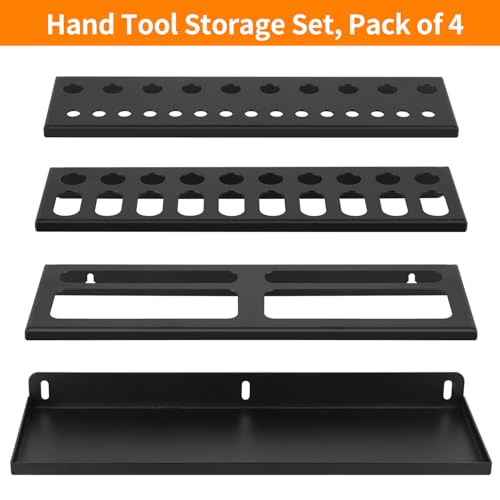 Wall Mount Hand Tool Storage Racks, Screwdriver Organizer, Pliers Holder, Hammer Rack, Metal Storage Shelf, Hand Tool Organizer for Garage, Workshop, Shed, Set of 4