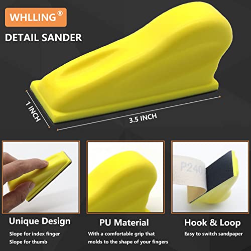 70 Sheets Micro Detail Sander Paper Kit with 3.5”x 1”Hand Sanding Block - style: Yellow 80-600 Grit