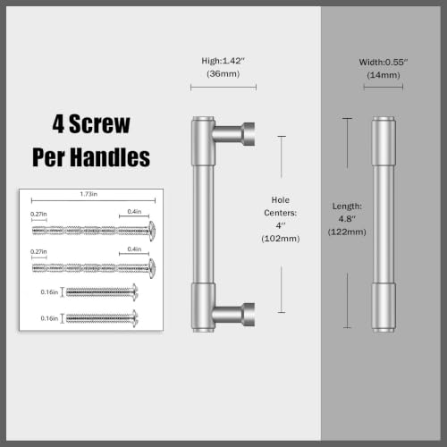 10 Pack Brushed Satin Nickel Cabinet Pulls 4 Inch(102mm) Kitchen Cabinet Handles Cabinet Hardware for Drawer Pulls - color: Brushed Satin Nickel, size: 4" Hole Center