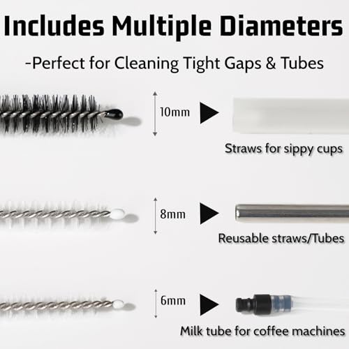 Milk Foamer Hose Brush, Tube Hose Cleaner Brush Ideal for Espresso & Coffee Machine Attachments，Extra Long Stainless Steel Brush for Cleaning Reusable Drinking Straws, Keg Lines and Pipes(13.7in)