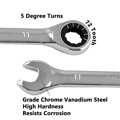 2 Pcs 11mm Ratchet Combination Wrench, Metric 72-Tooth - size: 11 mm