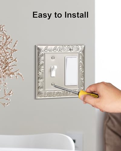 2-Pack Paisley Pattern Combo Toggle/Decorator Light Switch Cover Plate | Decorative Wall Outlet Cover Plate, Electrical Outlet Covers, Metal Wall Switch Plates and Outlet Covers, Satin Nickel - color: Satin Nickel, size: 1 Toggle/1 Decorator 2PK