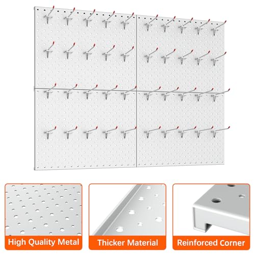 TORACK Metal Pegboard Panels and Hooks, Tool Organizer Peg Board, White - color: Cream White
