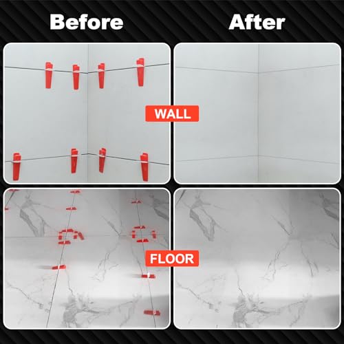Tile Leveling System 1/8 Inch with Tile Plier and Rubber Hammer - 400Pcs Tile Spacers Leveling Clips and 100Pcs Reusable Wedges Tile Tools for Floor Wall Ceramic Tile Stone Installation - Red