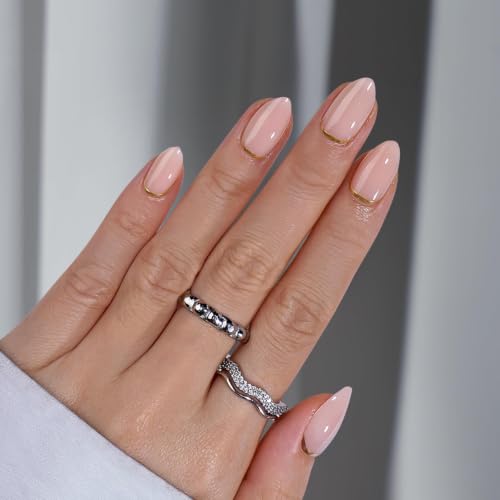 BTArtbox Press On Nails, Gold End, Short Almond, Gold Foil, 32Ct - color: A-Gold End