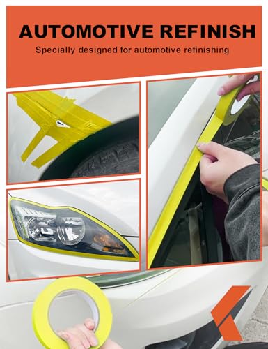 KREFINISH Painters Tape for Cars Vehicles Paint Tape Auto Body Yellow Masking Tape Heat Resistant Automotive Removable No Residue Painting Tape Bulk Set for Paint Booth, 0.94in-60 yards/6rolls - size: 0.94in-6rolls