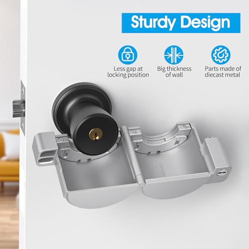 AST Adjustable Door Knob Cover with High Security Cylinder and 3 Brass Keys - color: Matte silver with brass keys