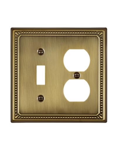 Switch Plates Outlet Covers, 1-Pack Antique Brass Metal Wall Plate - color: Antique Brass, size: 1 Toggle/1 Duplex 1PK