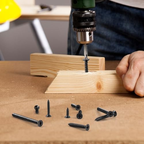 250Pcs Wood Screws Assortment Kit, #6#8 Black Screws, Cross Recessed Flat Head, Wood Screws, Assorted Screws, Screw Set (2", 1-1/2", 1-1/4", 1", 3/4", 5/8", 1/2")