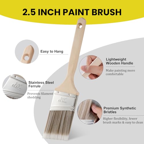 Mister Rui Angled Paint Brushes 3 Pieces Set, with Paint Brush Comb Cleaner - size: 3PCS, 2", 2.5", Paint Comb