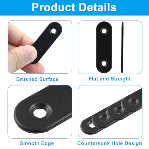 12 Pcs 2 Inch Black Straight Brackets, Stainless Steel Brace - size: Black, 2" x 0.6"
