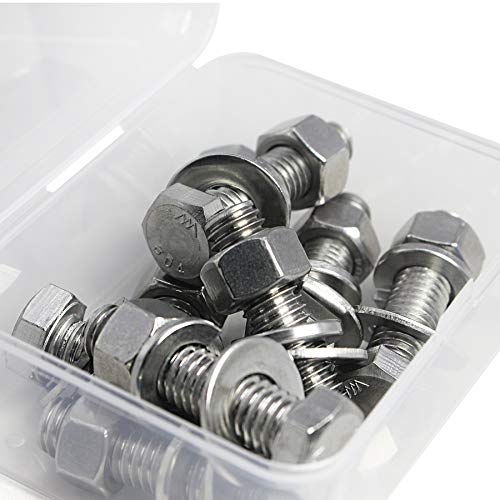 1/4-20 x 1 Bolts and Nuts Hex Head Bolts Screws, Nuts, Flat Lock Washers Hexagonal Head Bolt Stainless Bolts Machine Fully Thread Bright Assortment Kit 10Sets - size: [1/4-20 x 1" (10Sets)]