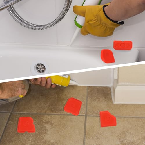 Tinoaly 10pcs Caulking Tool Kit, Silicone Reusable Sealant Grout Finishing Tool Set Portable Sealant Scraper Suitable for Kitchen Bathroom Floor Sink (Red) - color: Red