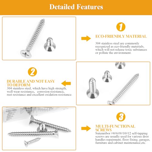 545 Pieces #4#6#8#10#12 Wood Screws Set, Phillips Countersunk Head #4#6#8#10#12 Self-Tapping Screws Assortment Kit, 304 Stainless Steel - size: Wood Screws Kit (#4#6#8#10#12), style: Phillips Countersunk Head