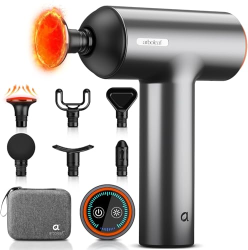 arboleaf Thermal Massage Gun Deep Tissue with Heat 6 Replacements | Handheld Muscle Percussion Massager with Full-Metal Head, For Athletes Pain Relief, Relax, Gifts for Men and Women - color: Black