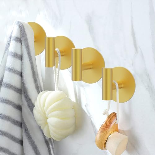 Bntuk Wall Towel Hooks, Adhesive Hooks for Coat Waterproof Shower Hooks - color: Gold, size: 2 Pack