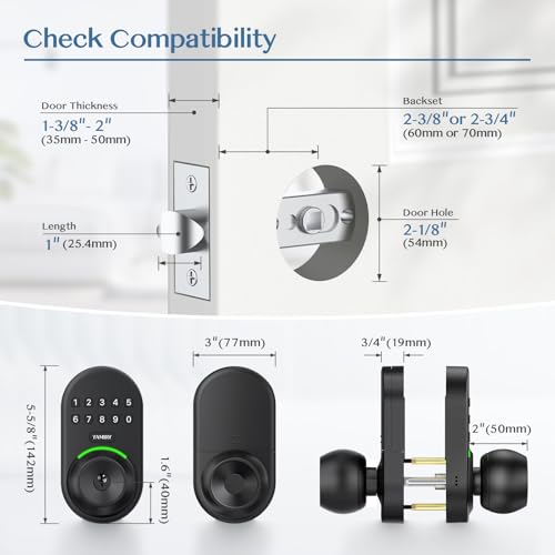 Keypad Smart Door Knob Lock, Yamiry Keyless Entry Digital Lock with Handle