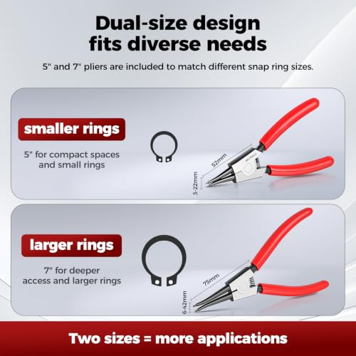 BILITOOLS 4PC External Snap Ring Pliers Set, 5" & 7" Circlip Kit - size: 5'' & 7'' External Snap Ring Pliers Set