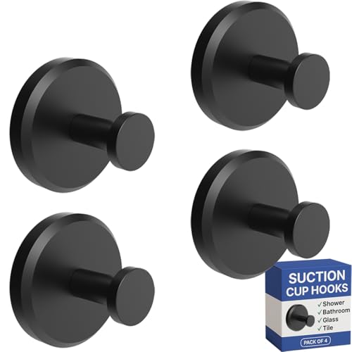 HOME SO Suction Cup Hooks for Shower & Bathroom Towel Holder 4-Pack Black - color: Matte Black, size: 4 Pack