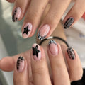 Short Almond Press On Nails Black with Y2K Star Crocodile Print - color: Style22