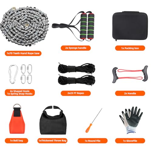 Rope Saw 55 inch High Limb Rope Saw with 70 Sharp Teeth, Rope Saw Tree Saw High Limb Both Sides, Pocket chainsaw