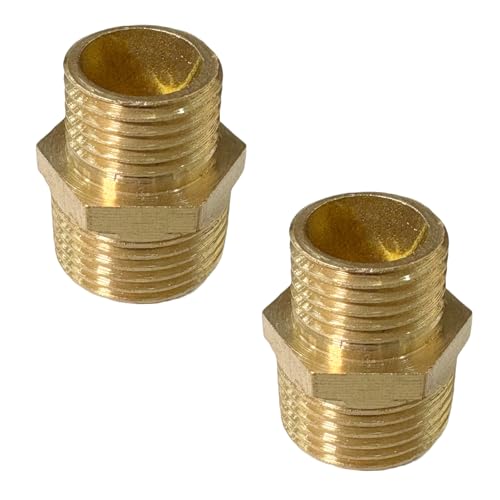 3/8" x 1/4" Male Threaded Hex Nipple Reducer Brass NPT Pipe Fitting Adapter Straight Connectors Pack of 2 - size: 3/8" x 1/4" -2 Pack