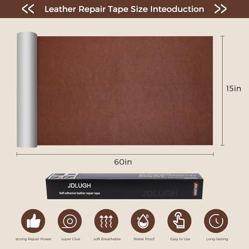 JDLUGH Leather Repair Patch Tape, Leather Repair kit 15x60 Inch, Brown - color: Brown, size: 15x60 Inch