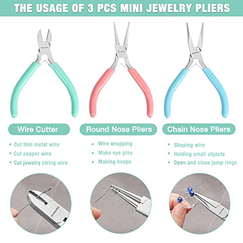 WORKPRO Jewelry Pliers Set, 3 Pack Jewelry Making Tool Kit - color: Light Blue, Light Green, Pink