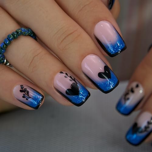 CurvLife Medium Square Ombre Press On Nails, Sparkle Blue, Soft Gel - color: Sparkle Ombre Tips