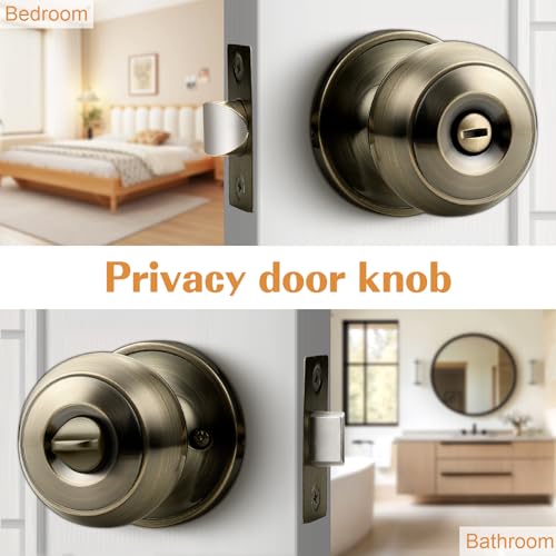 Probrico Bed/Bath Keyless Privacy Interior Door Knobs, Antique Brass Door Knobs 6 Pack - color: Antique Brass
