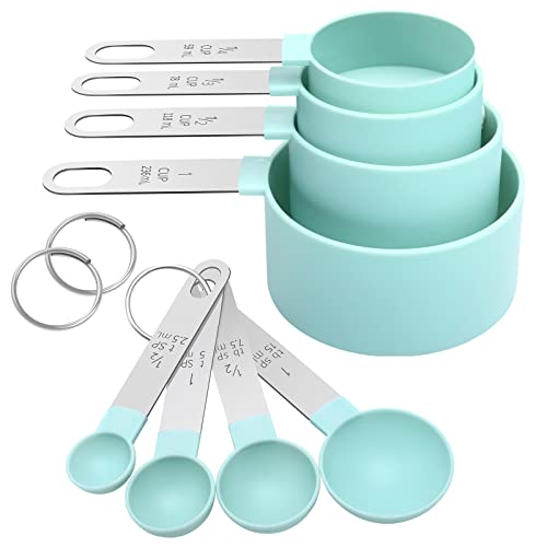 Measuring Cups Set Measuring Spoons Set, Nesting Measure Cups with Stainless Steel Handle, For Measuring Dry and Liquid Ingredients Small Teaspoon with Plastic Head (Mint Green) - color: Mint Green