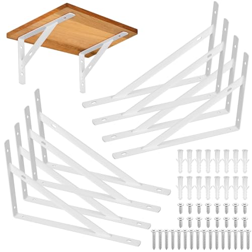 8 Pcs Heavy Duty Shelf Brackets, Floating Metal Shelf Brackets, L Shaped Shelves Support Angle Brackets for Heavy Duty Floating Shelves (9.84 x6.29 inch White) - size: 9.84 x 6.29 inch White