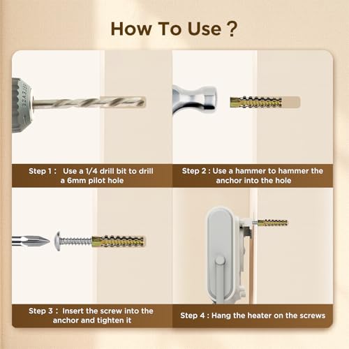 EasyAcc 4 Pack Heavy Duty Hollow Wall Anchors with Screws, Ideal for Installation of Space Bathroom Heaters, Loose Hinge Hole Repair Kits, Concrete Wall, Hollow-Wall, Wooden Wall (6x32mm)