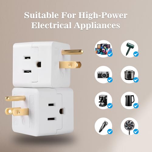 Multi Plug Wall Outlet 2-Pack,3 Prong Adapter Wall Outlet Extender