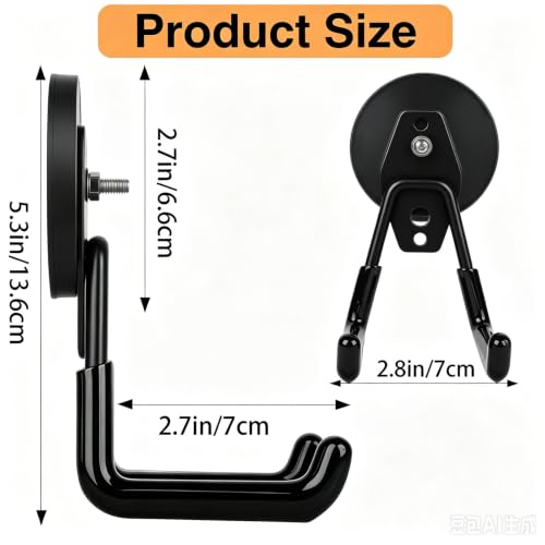 4 Pack Strong Magnet Hooks Heavy Duty, Rubber Coated No Damage Hook for Garage Storage, Dual Hook Design, Large Magnetic Hangers for Tools, Garden, Workshop (Orange2pcs + Black2pcs)