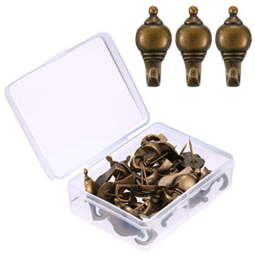 Hotop 30 Pieces Push Pin Hooks Picture Hanging Nails, Bronze - color: Bronze, style: Retro Style