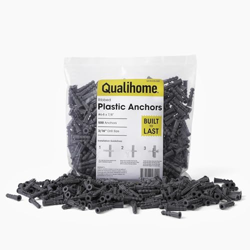 Qualihome Ribbed Plastic Drywall Anchors - Wall Anchors for Drywall - Plastic Screw Anchors for Secure Fastening (Bulk Pack, #6-8 x 7/8") - size: #6-8 x 7/8", style: Bulk Pack