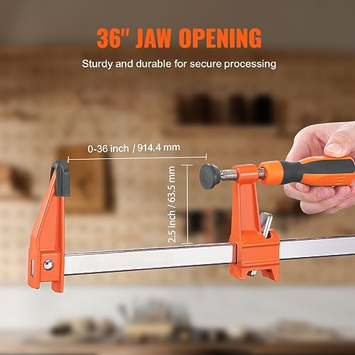 VEVOR Bar Clamps for Woodworking, 2-Pack 36" Clamp, Quick-Change F Clamp with 600 lbs Load Limit, 2.5" Throat Depth, Cast Iron and Carbon Steel, Wood Clamps for Woodworking Metal Working - size: 36"(2 Pack), style: Medium-Duty