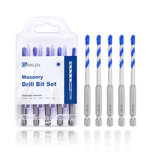 5 Pack 3/16" Masonry Drill Bit Set for Concrete,Hex Shank,4" Length - size: 3/16 inch（ 5 Pack ）, style: Hex Shank