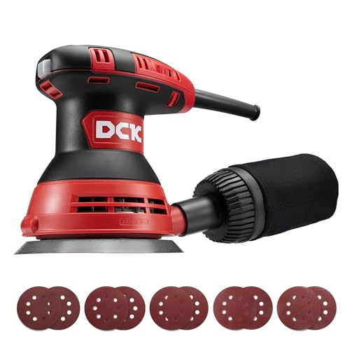DCK Random Orbital Sander, 3.0 AMP Corded Palm Sander, 6 Speeds Max 12,000 OPM, 5-Inch with 10 pcs Sandpapers, Dust Bag, Low Vibration for Woodworking, Decoration Furniture (KSA125)