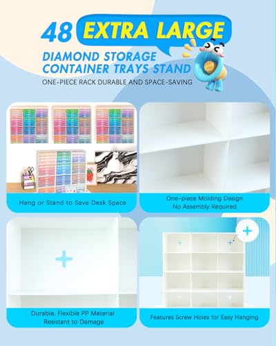 forever young 48PCS Extra Large Diamond Art Storage Containers Trays＆Stand - size: 48pcs Extra Large trays+Rack
