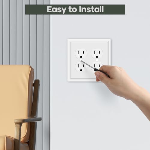 White Classic Decorative Double Outlet Cover Wall Plate - 2 Pack - size: 2 Gang Double Outlet