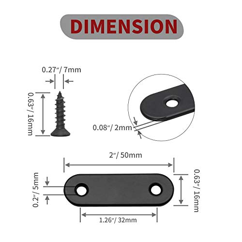 Jiozermi 12 Pcs Straight Brace 2" x 0.6", Matte Black - size: Black, 2” x 0.6”, 12 pcs