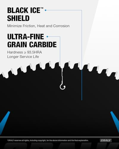 CRALY 12 Inch 100 Teeth Aluminum and Non-Ferrous Metal Cutting Circular Saw Blade, 1 Inch Arbor, Carbide Tipped, Thin Kerf, Black Ice™, for Medium Aluminum, Plastic, Composite(C12100AL) - size: 12", 1" arbor, 100T