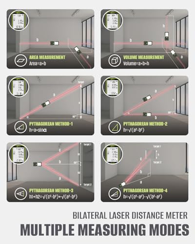 Inkerma Dual Laser Measurement Tool, 525Ft/160M Bilateral Laser Distance Meter, Rechargeable Laser Measure with Ft/in/M Multiple Units, Angle Sensor, Pythagorean Mode, Area and Volume - style: 525ft