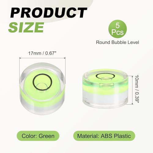 PATIKIL 5pcs Round Bubble Level 17x10mm Mini Circular Bullseye Spirit Levels Measuring Layout Tools for Leveling Camera Tripod Telescope Workshop Turntable Pictures Frame, Green